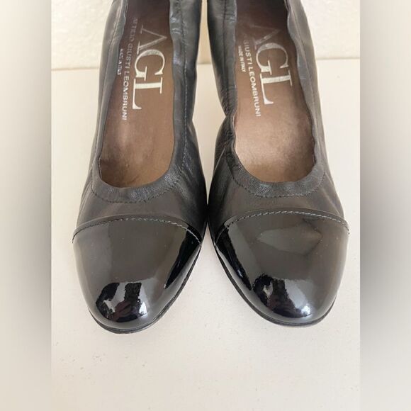AGL Black Patent Leather Capped Toe Pumps 37 1/2 - Picture 3 of 13